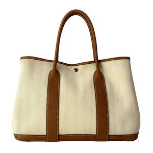 Hermès Garden Party PM Tote Bag Beige Gold Toile chevron Leather